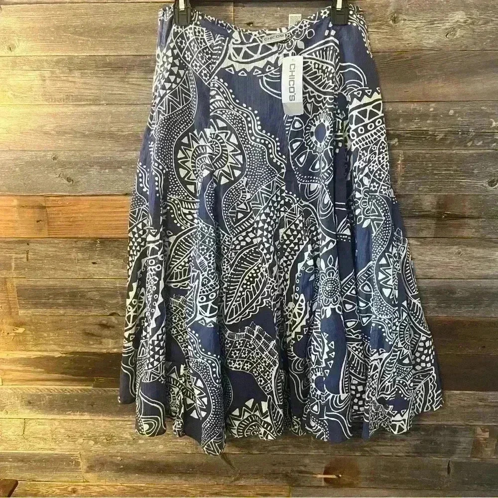Chico’s Blue and white peasant style skirt